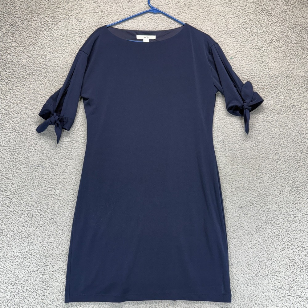WISP Womens Pullover Tie Sleeve Hem Stretch Midi Dress Navy Size 6