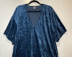 Free People We The Free Blue Velvet Oversized Mini Dress Size M Tunic Top Grunge