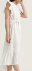 Lucky Brand Dress Maxi White S 💯% Cotton Reese Flutter Sleeve Embroidered