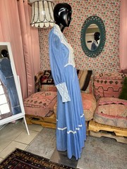 1970s Vintage Gunne Sax Cornflower Blue Lace-Up Maxi Dress Size 11