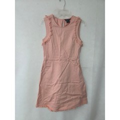 Armani Exchange Denim Mini Dress Women 8 Pink Frayed Fringe Keyhole Back Pockets