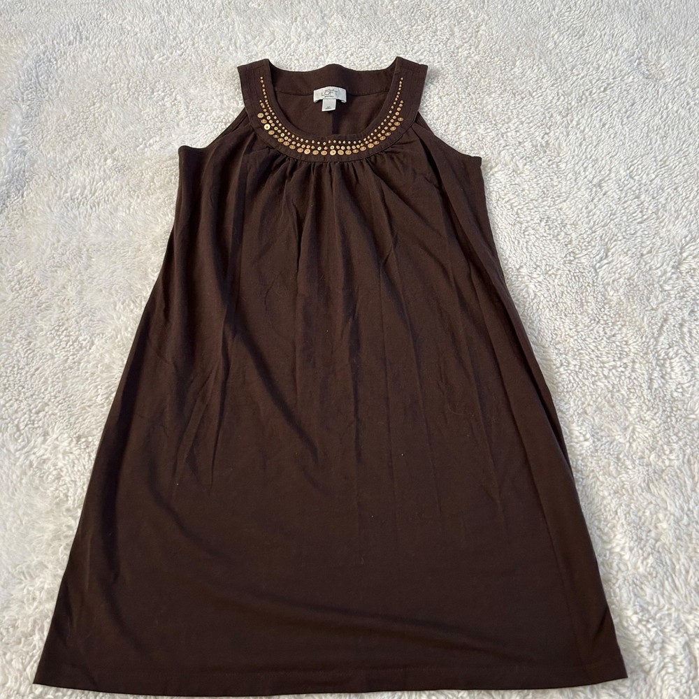 Ann Taylor Sz S Brown Sleeveless Mini Dress Western Scandi Tomato Boho Indie Grl