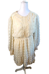 LASCANA Cream Ivory Colored Open Weave Crochet Detail Dress Size Small beachy