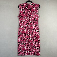 Kasper Faux Wrap Dress Women’s 10 Pink Black Abstract Print Gold HW Ruched Chic