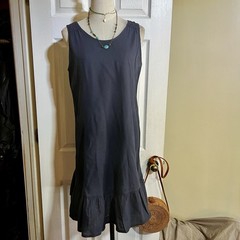 Terzo Millennio Italy Wms Navy Linen Cotton Ruffle Pleated Tie Back Sun Dress M