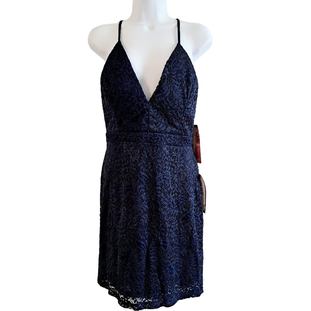 Emerald Sundae Lace Overlay Sleeveless Cut Out Back Dress