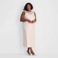 Women&rsquo;s Sleeveless Mixed Media Ankle Slip Dress – Future Collective Cream L