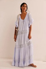 Free People Free est Dream On Maxi Dress Crochet Flutter Sleeve Embroidered S
