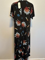 NWT JOSTAR Slinky LONG DRESS Poly Spandex Knit TRAVEL Black Feather sz.Large