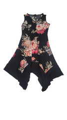 Black Floral Asymmetrical V-Neck Dress Size 10 Sleeveless Midi Dress