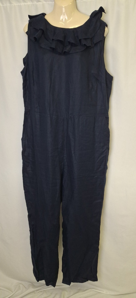 LAURA ASHLEY Women&rsquo;s Jumpsuit Navy Blue Ruffle Pockets Sleevless UK20 e5388