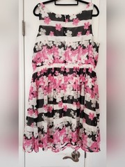 Rickis White Black And Pink Floral Summer Dress Size 16 GUC