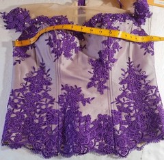 Khmer Cambodia Women Size M Maxi Dress Purple Floral Lace Short Sleeve