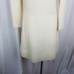 Vintage Mid Century Mod Embossed Squares Woven Sheath Dress Womens 12 Cream MCM