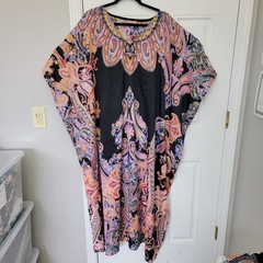 Gypsie Blu Black Pink Paisley Kaftan Mumu Kimono Boho Flowy One Size