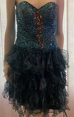 Milano Sequin Beaded Tutu Dress Blue And Irridescent Strapless Short Size 8