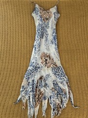 Rene Derhy Women&rsquo;s M Animal Print Silk Chiffon Long Slip Dress V-Neck
