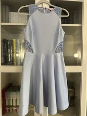 Ted Baker London Venma Sheer Blue Lace Embroidered Skater Dress Sz 1 UK Sz 4 Us