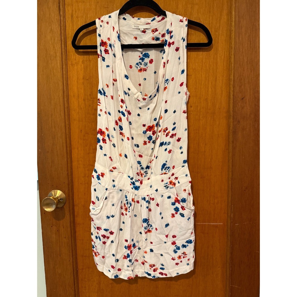 Maje dress Small floral ivory short drop waist red blue tank sleeveless
