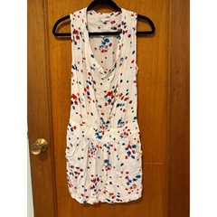 Maje dress Small floral ivory short drop waist red blue tank sleeveless