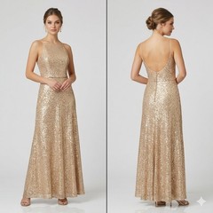 Morilee Madeline Gardner Gold Sequin Formal Gown Bridal Wedding Dress Sz 20