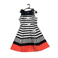 Worthington Medium Black White Striped Dress Red Accent Retro Classic Academia