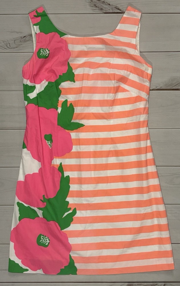 Lilly Pulitzer Delia Dress 4 Beachy Coastal Cotton Sunrise Tropical Orange Green