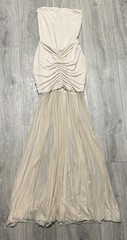 MESHKI Beige Strapless Ruched Stretch Mesh Maxi Dress Formal XS