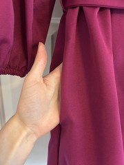 LaRoque Solid Purple A-Line Short Dress V-Neck Puff Sleeve Bow Tie Waist S