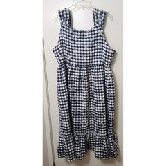 Blueberi Boulevard Blue White Gingham Plaid Midi Dress XXL Tired Smocked Ruffle