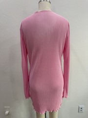 SHEIN Pink Pleated Ribbed Bodycon Mini Dress Long Sleeve NWT Large