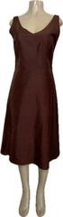 Lynn Lugo Women&rsquo;s Raw Silk Chocolate V-Neck Midi Dress size 10 NWT Made in USA
