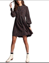 Madewell Balsam Tie Neck Dress Womens Size 0 Starry Night 100% Silk Rear Zipper