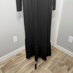 Yes Fashion Maxi Dress Women XXL Black Long Sleeve Ruffle Hem Stretch Pockets