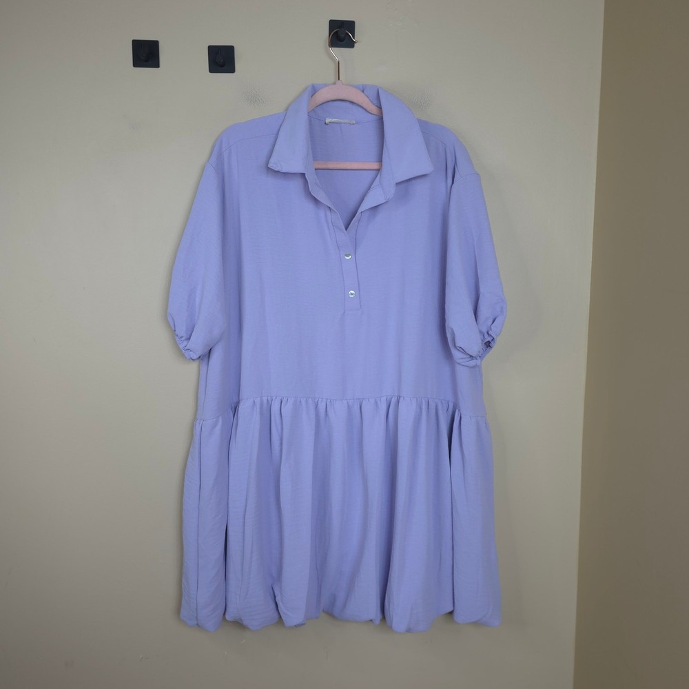 Beeson River Short Sleeve Collared Drop Waist Bubble Hem Mini Dress Lavender XL
