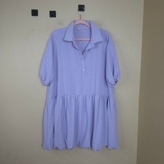 Beeson River Short Sleeve Collared Drop Waist Bubble Hem Mini Dress Lavender XL