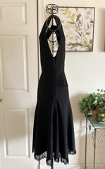 BURBERRY Black Sleeveless Knit Stretch Midi Length Fringe Hem Dress S