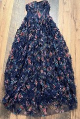 Lulus Stunning Element Navy Floral Mesh Ruffled Strapless Maxi Dress Size S NWOT