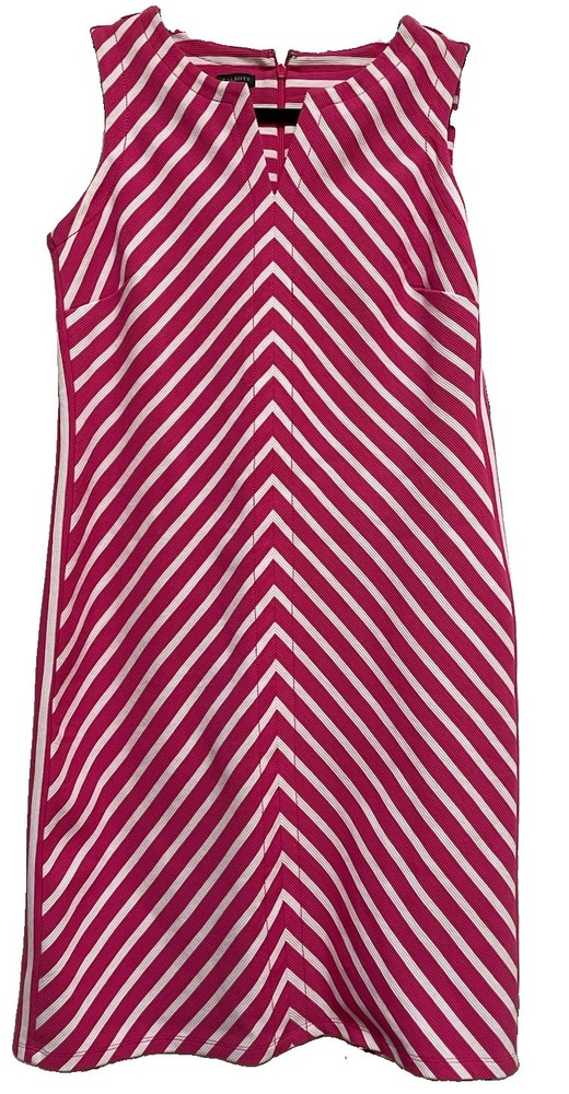 Talbots Pink White Stripe Shift Sleeveless Non-wrinkle Dress Size M, Excellent