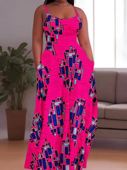 Plus Size Rose Red Abstract Maxi Dress Soft Stretch Straps 3XL 4XL 5XL