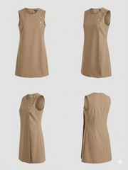 J. McLaughlin Sleeveless Tan Shift Wool Blend Dress with Gold Button Detail by
