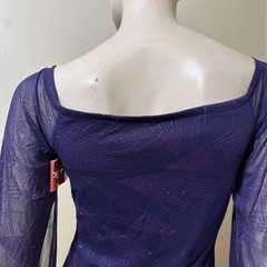 Women’s Purple Polyester Cocktail Stretch Sheer Lined Glitter Tied Size M Dress