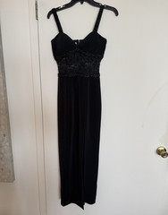 Niteline Della Roufogali Black Gown w/ Lace Beaded Sweetheart Maxi Dress Size 2
