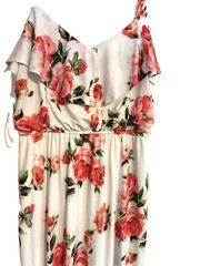 Three Pink Hearts White Pink Multi Floral Print Maxie Dress Ruffle Size M NWT