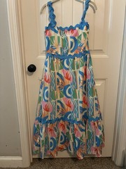 Flying Tomato Multicolor Abstract Tiered Maxi Dress Square Neck Ruffle L