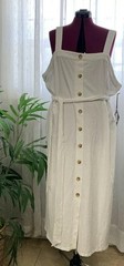 NEW White Plus Sz 4X Stretchy Sleeveless Belted Sun Dress Side Pockets AVA & VIV
