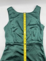 INA Hunter Green High Neck Satin Gown Sz S Cowl Scoop Back Button Accent