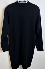 Vintage Andrea Jovine 100% Wool Knit Black Bodycon Mock Neck Long Sleeve Dress L