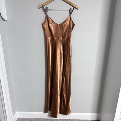 Birdy Grey Jay sleeveless Satin Dress In Rust/Copper Side Slit Lined Size M
