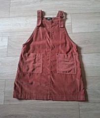 Next Pink Cotton Cord Pinafore Dress Pockets Bib & Brace Dungaree Corduroy UK14